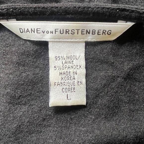 Diane Von Furstenberg Size L Black Wool Blend Long Sleeve Round Neck Sweater - Picture 2 of 13
